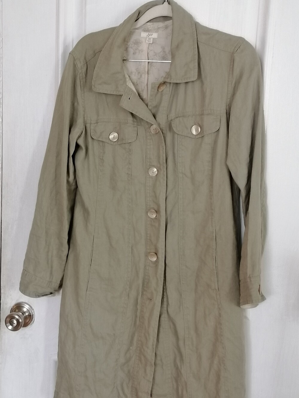 J. Jill Sage Green cotton & linen trench coat xs